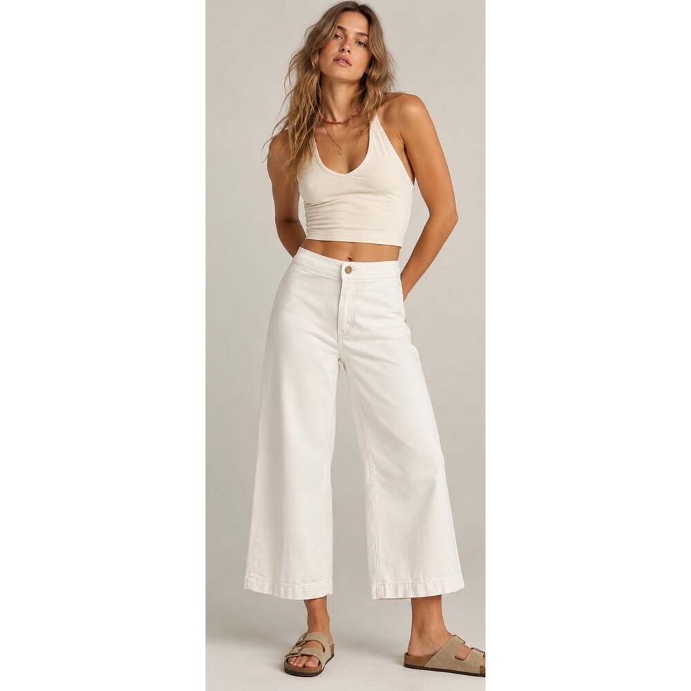 Free People We The Free White Crop Wide Leg Jeans Size 28 High Rise
